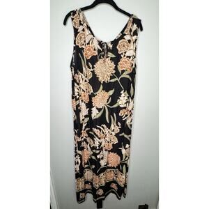 Vintage White Stag Black Floral Print Rayon Maxi Dress, Resortwear Beach - Large